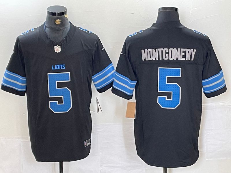 Men Detroit Lions #5 Montgomery Black Three generations 2024 Nike Vapor F.U.S.E. Limited NFL Jersey->women nfl jersey->Women Jersey